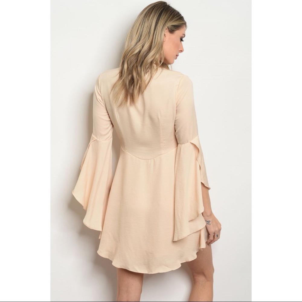 SALES ❗️Nude Neck Tie Satin Short Dress - Picture 3 of 4